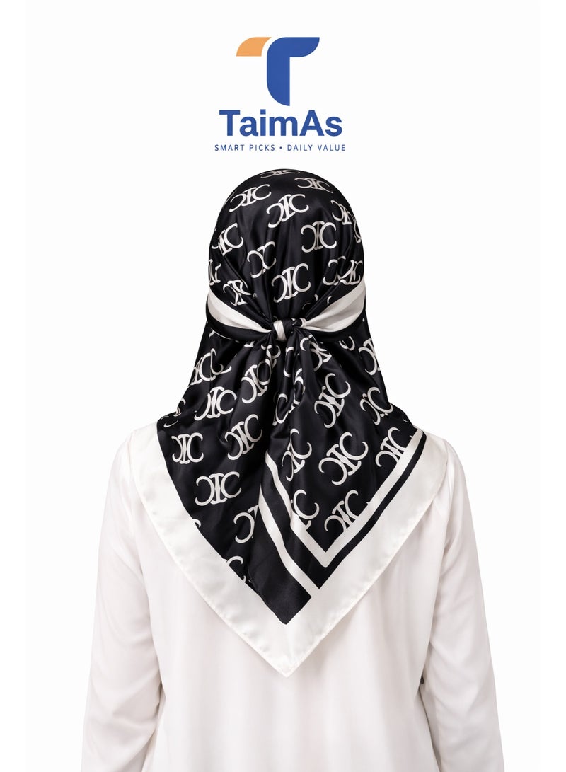 TaimAs Women’s Printed Satin Scarf 90x90 cm – Elegant Square Shawl for Hijab, Neck & Fashion Styling - Image 1